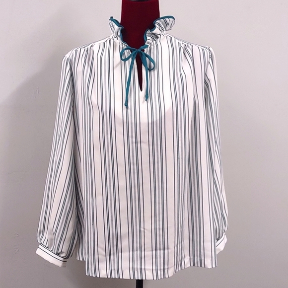 Teal Striped Blouse by alamode of california - Picture 1 of 7